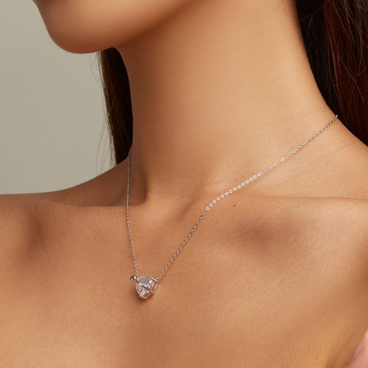 Collier ajustable en argent sterling S925 avec pendentif en oxyde de zirconium pour femme
