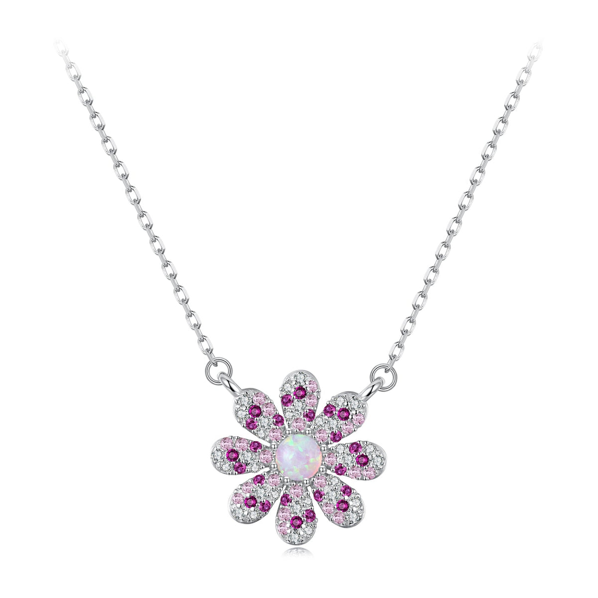 Collier en argent sterling 925 avec opale synthétique et oxyde de zirconium 40+5cm pour femme