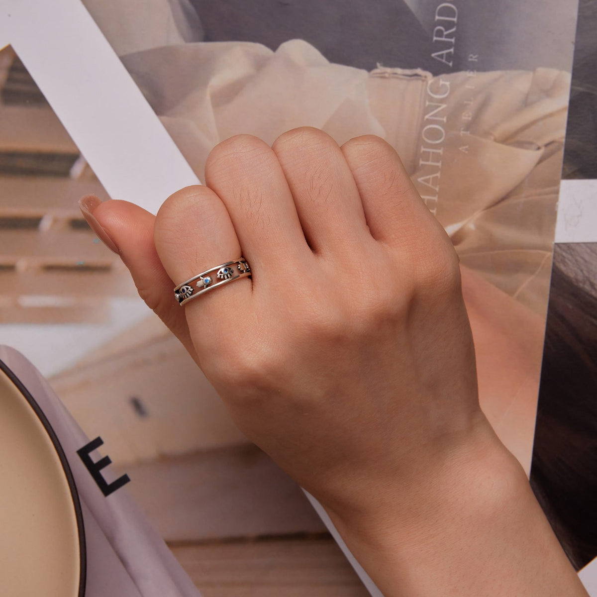 Bague en argent sterling 925 oxydé avec pavé de zircons, taille 6 pour femmes