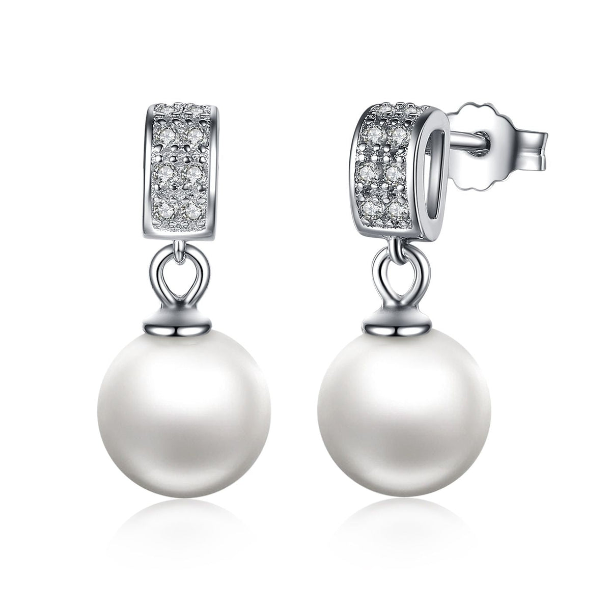 Boucles d'oreilles en argent sterling 925 avec zircon et perle pour femme