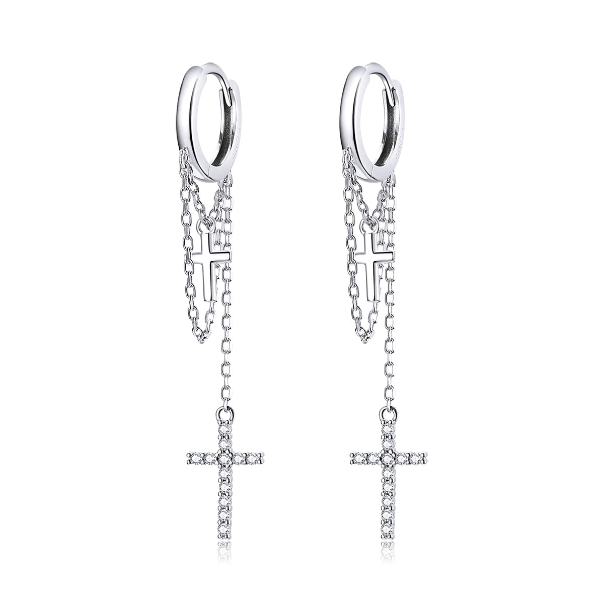 Boucles d'oreilles en argent sterling plaqué platine S925 avec zircons cubiques pour femme
