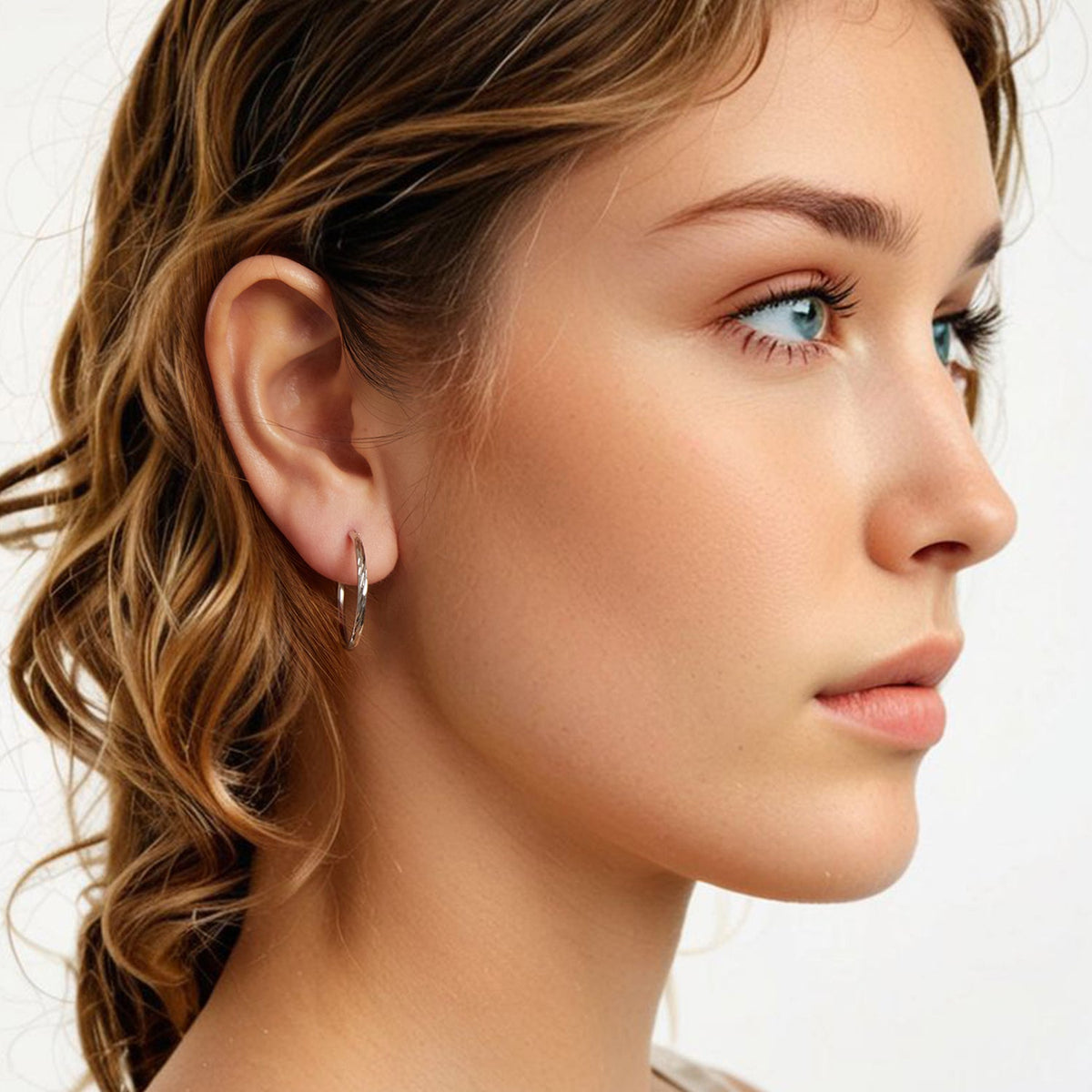 Boucles d'oreilles en argent sterling 925 pour femme - Plaqué or blanc, 2,3x0,2 cm