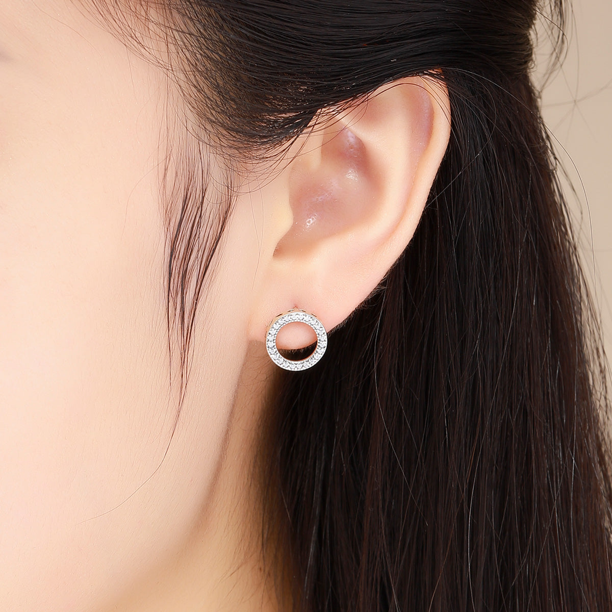 Boucles d'oreilles en argent sterling 925 oxydé, serti pavé de zircons, 1,1 cm pour femme