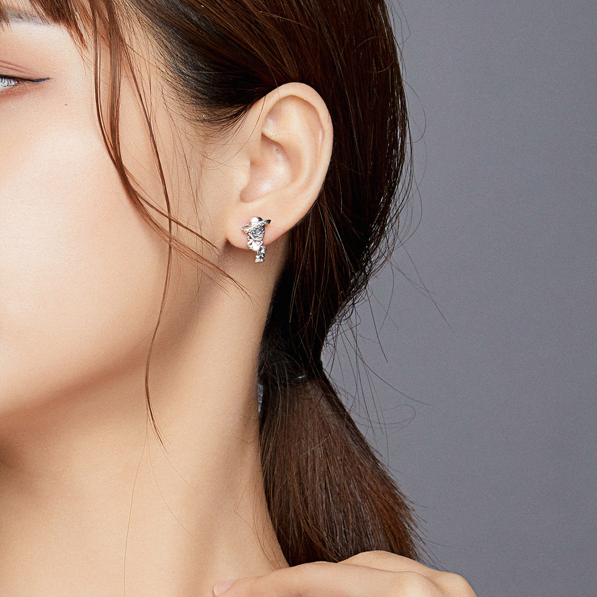 Boucles d'oreilles en argent oxydé S925 Taille 1,5*1cm, 2,4*1,3cm pour femmes