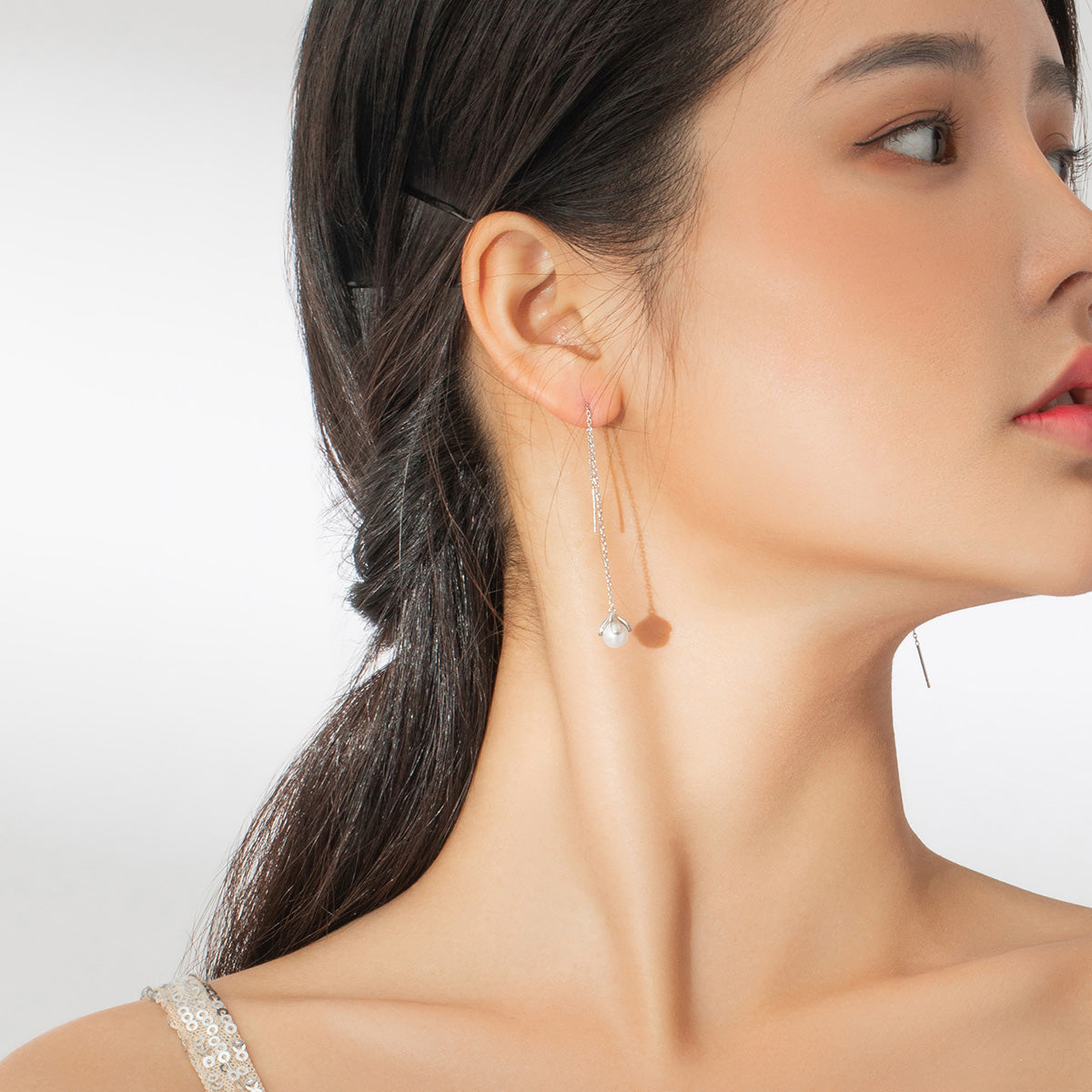 Boucles d'oreilles en argent sterling 925 avec perle de coquillage de qualité