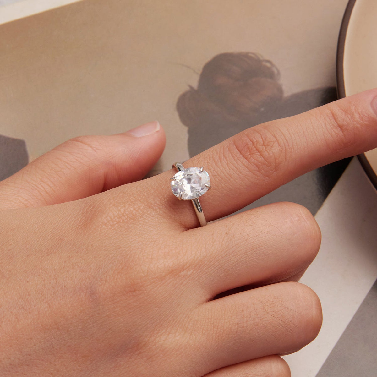 Bague en Argent Sterling 925 avec Zircon Ovale de 3,5 Carats et Plaqué Or Blanc pour Femme