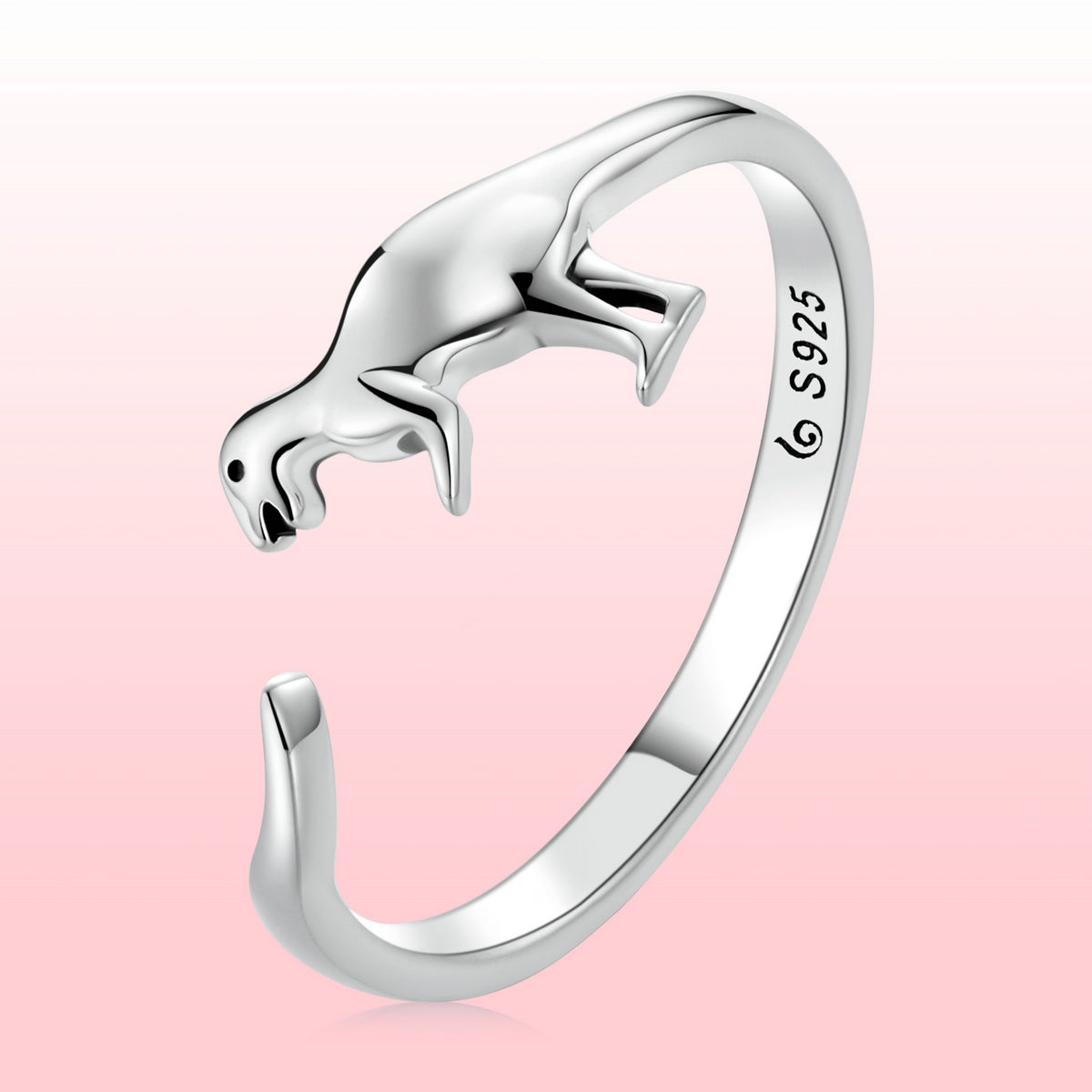 Bague dinosaure en argent oxydé S925 pour femme