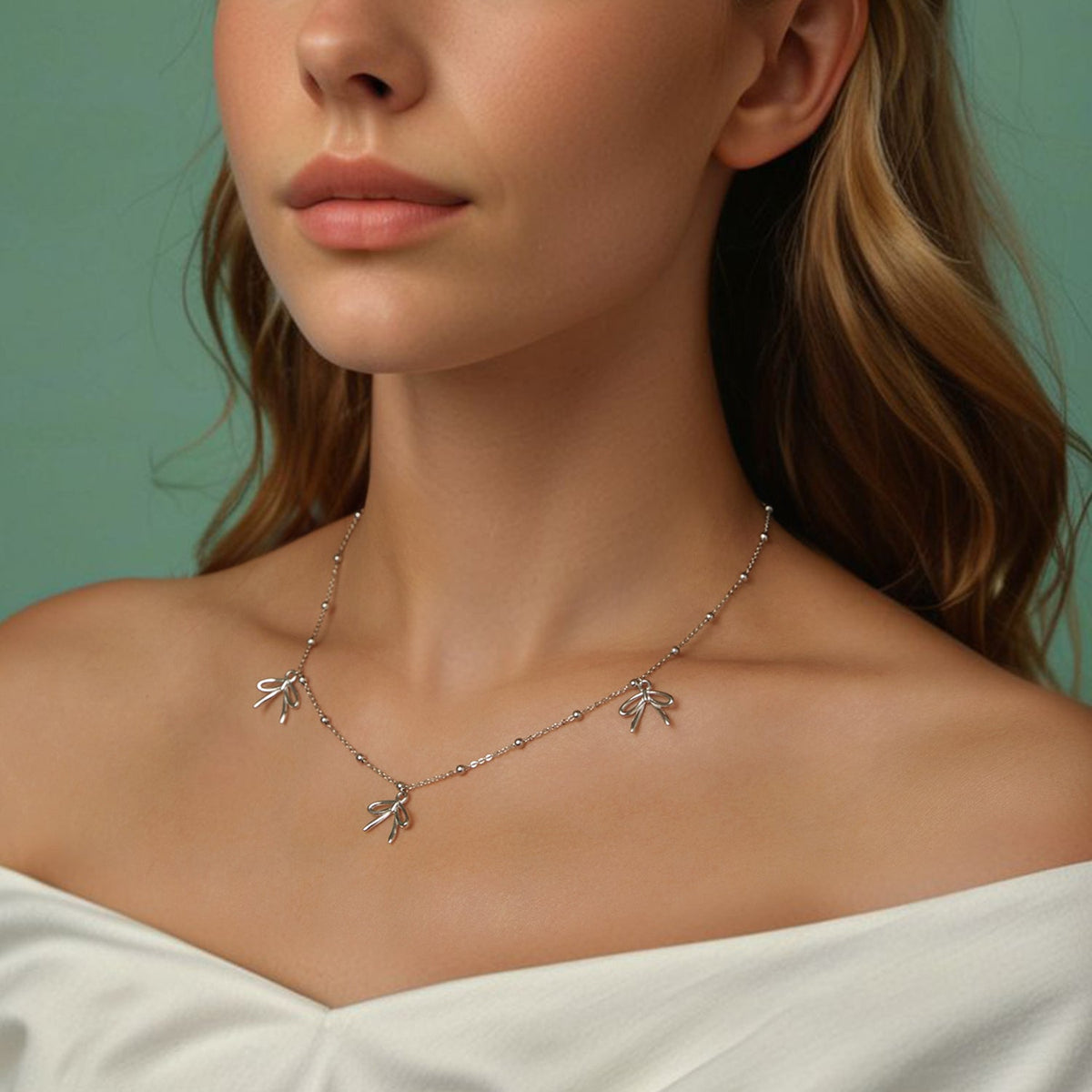 Collier en Argent Sterling 925 + Plaqué Or Blanc à Longueur Ajustable pour Femme