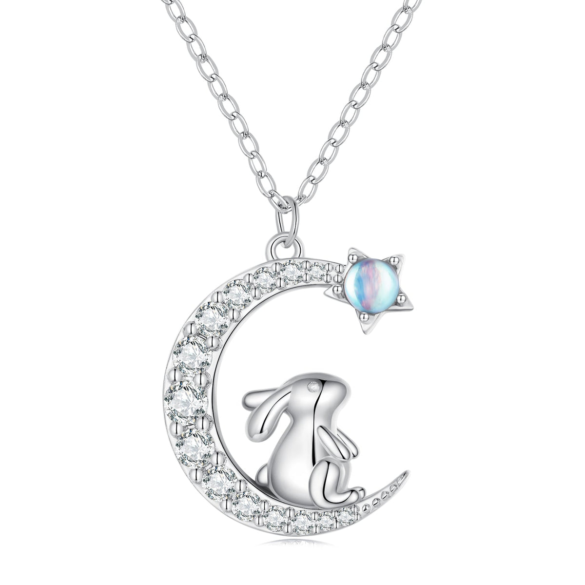 Collier en argent sterling 925 avec pierre de lune et oxyde de zirconium, finition plaquée platine pour femmes