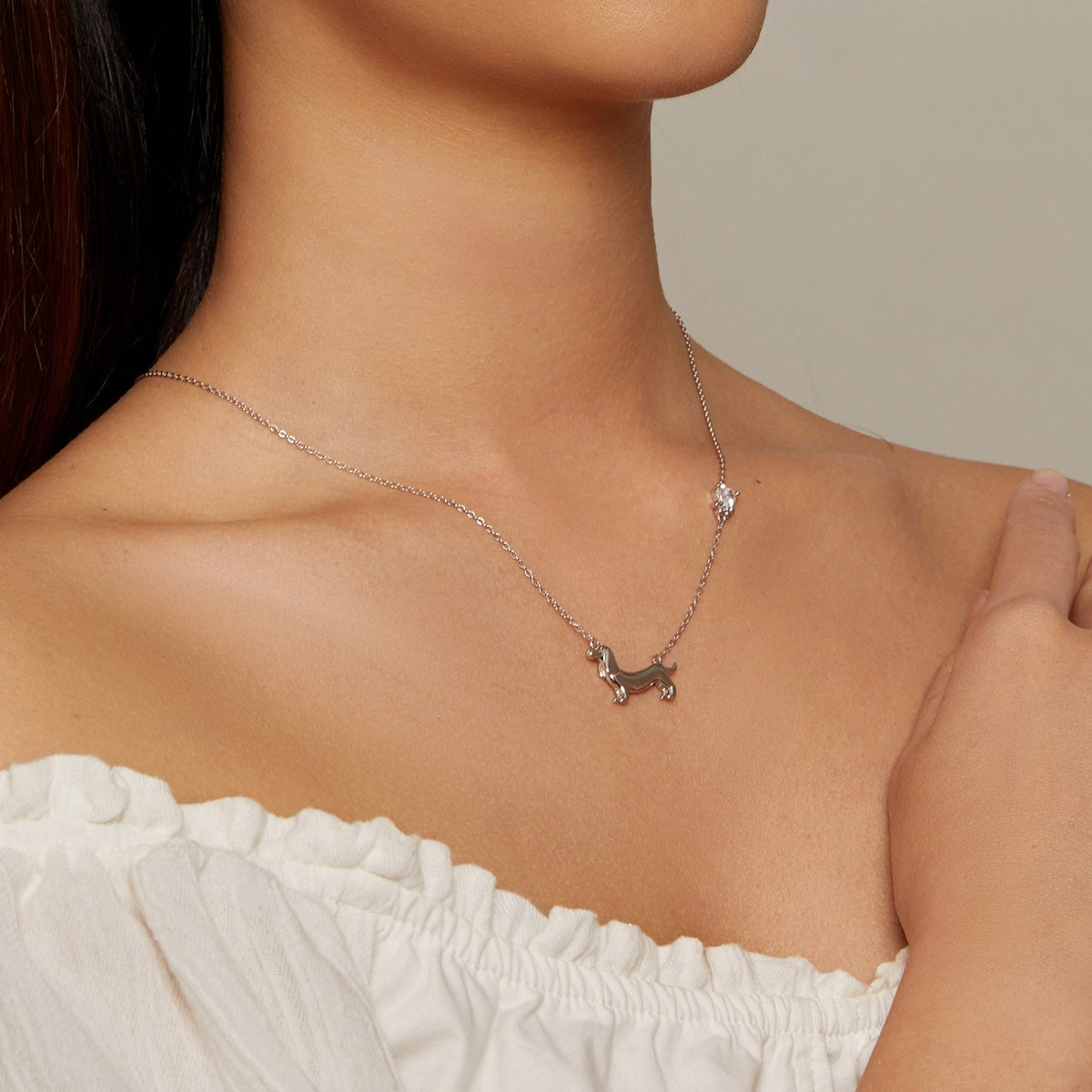 Collier en argent sterling 925 avec pendentif en oxyde de zirconium, longueur 450 mm, plaqué platine, pour femme