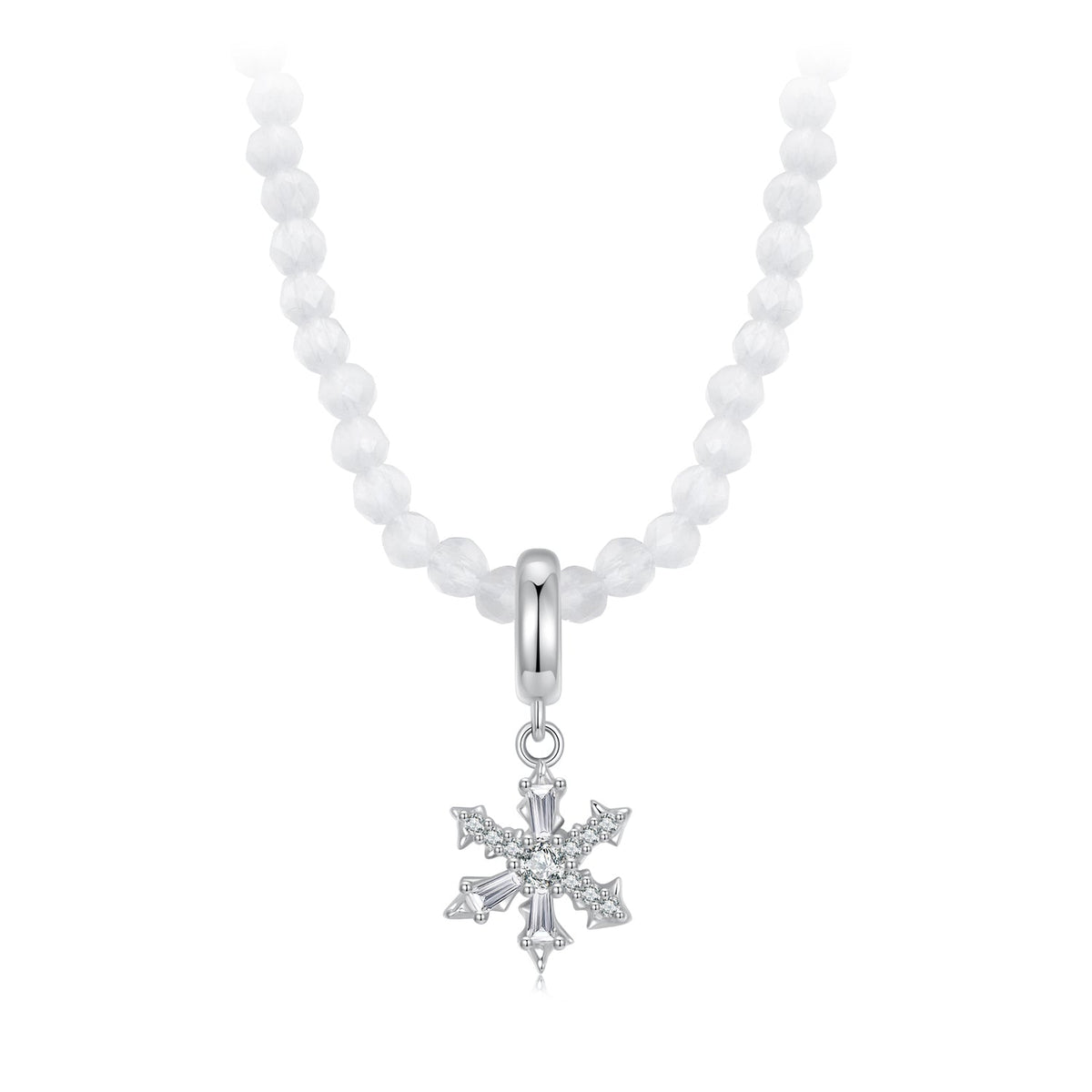 Collier en argent sterling 925 avec zircons cubiques et verre transparent sertis pavé pour femme