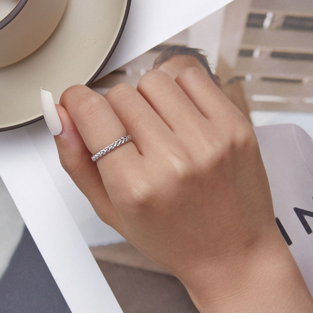 Bague en argent sterling 925 plaqué platine taille 6 pour femme