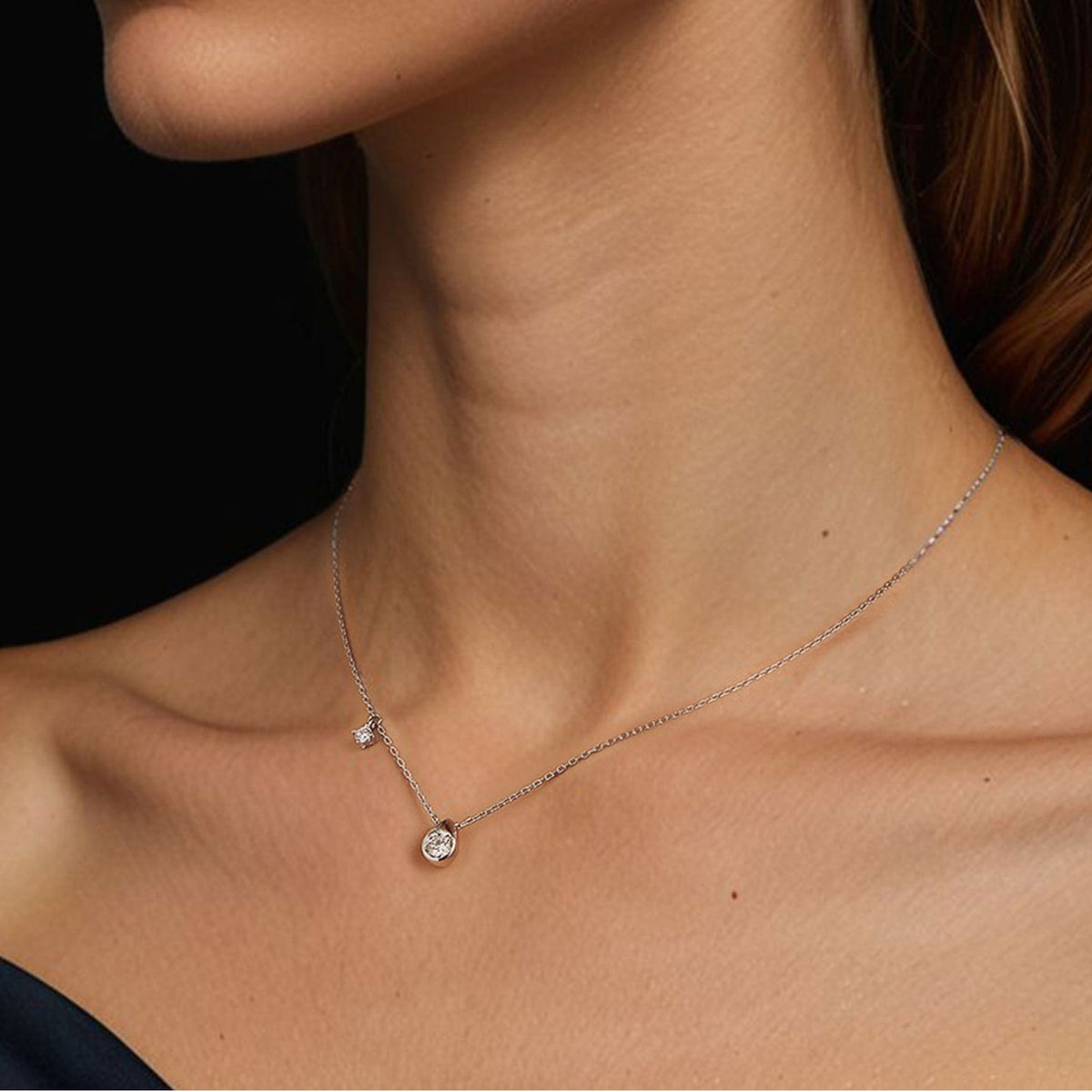 Collier ajustable pour femme en argent sterling 925 et moissanite - Or blanc 0,5 ct et 0,1 ct