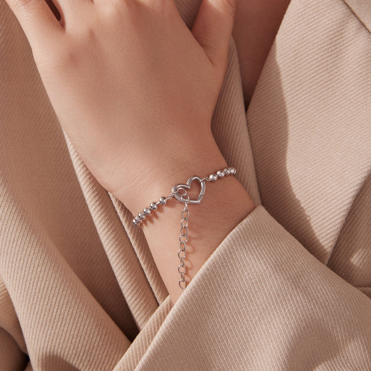 Bracelet cœur en argent sterling 925 plaqué or blanc de 16+5 cm pour femme