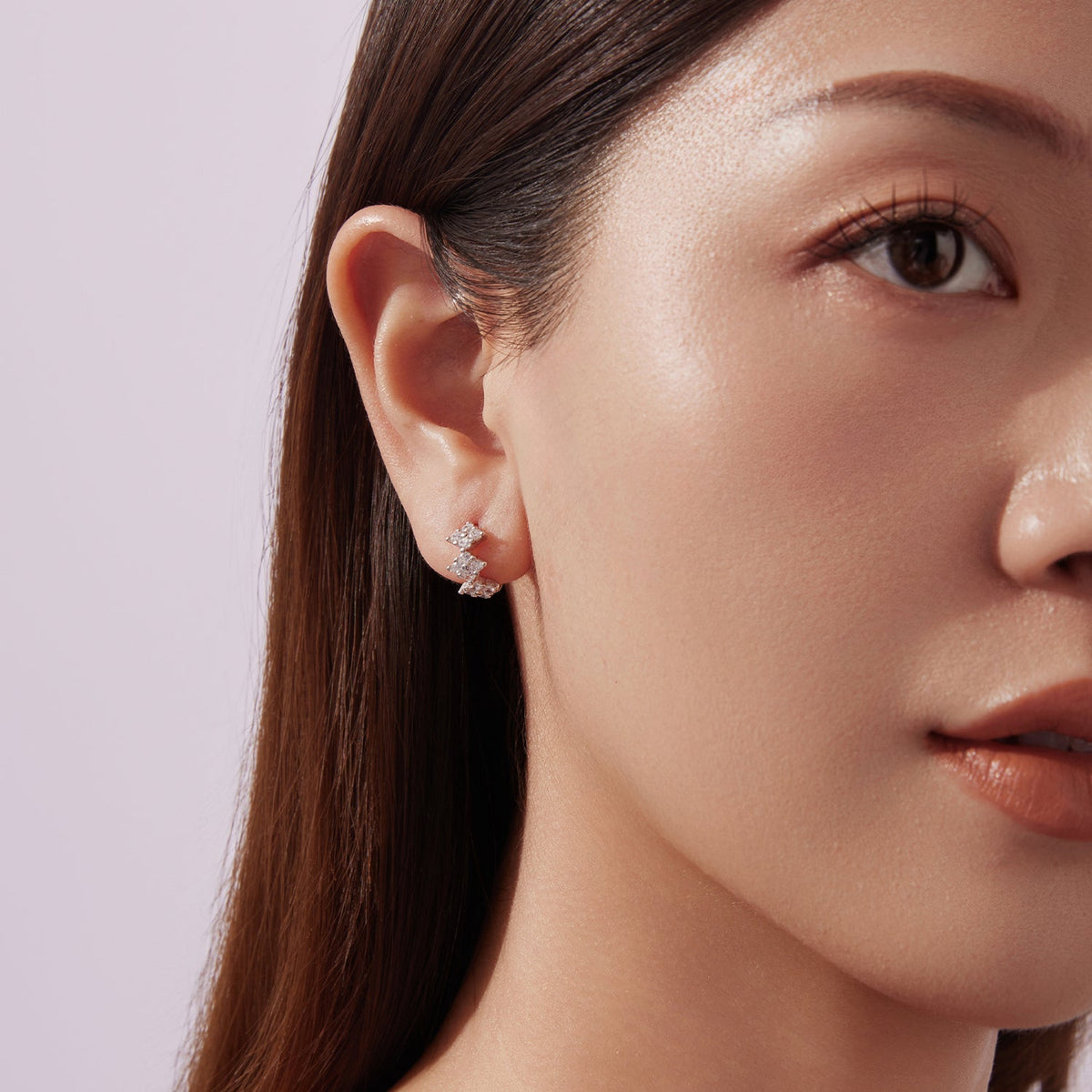 Boucles d'oreilles en Argent Sterling 925 avec Oxyde de Zirconium serti pavé - 1,2*0,65cm, Plaqué Or Blanc pour Femmes