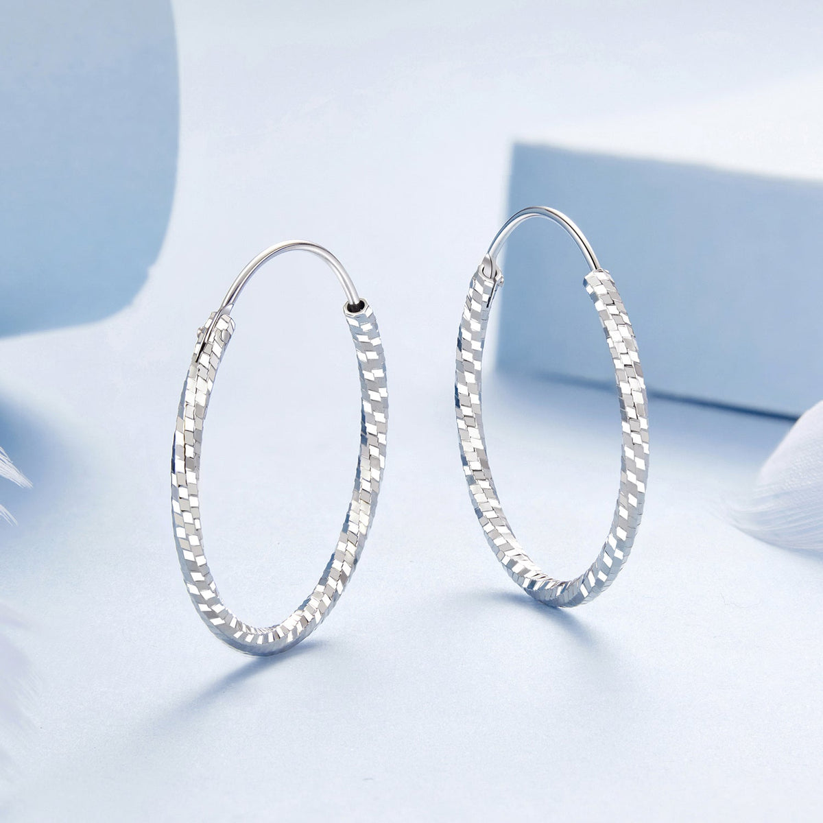 Boucles d'oreilles en argent sterling 925 pour femme - Plaqué or blanc, 2,6 x 0,2 cm, Style L