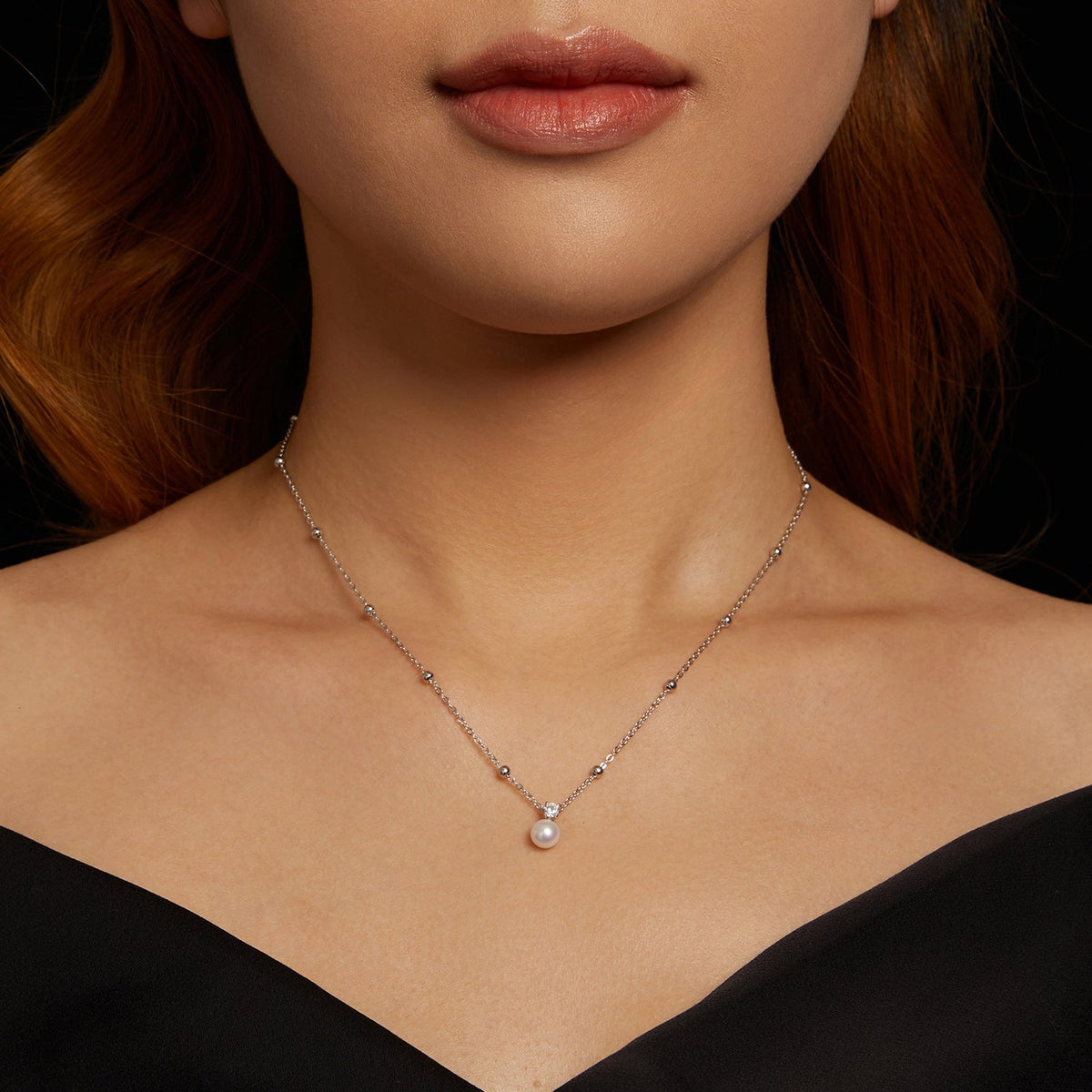 Collier pour femme en argent sterling 925 avec moissanite et perles d'eau douce 40+5cm