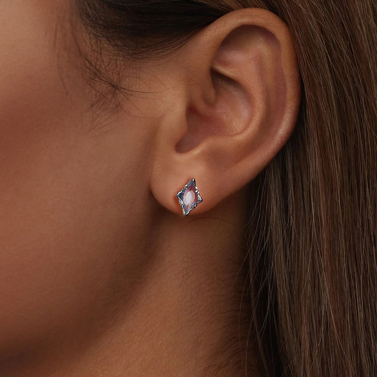 Boucles d'oreilles en argent sterling 925 avec verre transparent et placage en or blanc