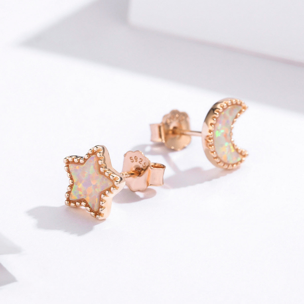 Boucles d'oreilles en opale translucide en argent sterling 925 plaqué or rose pour femmes