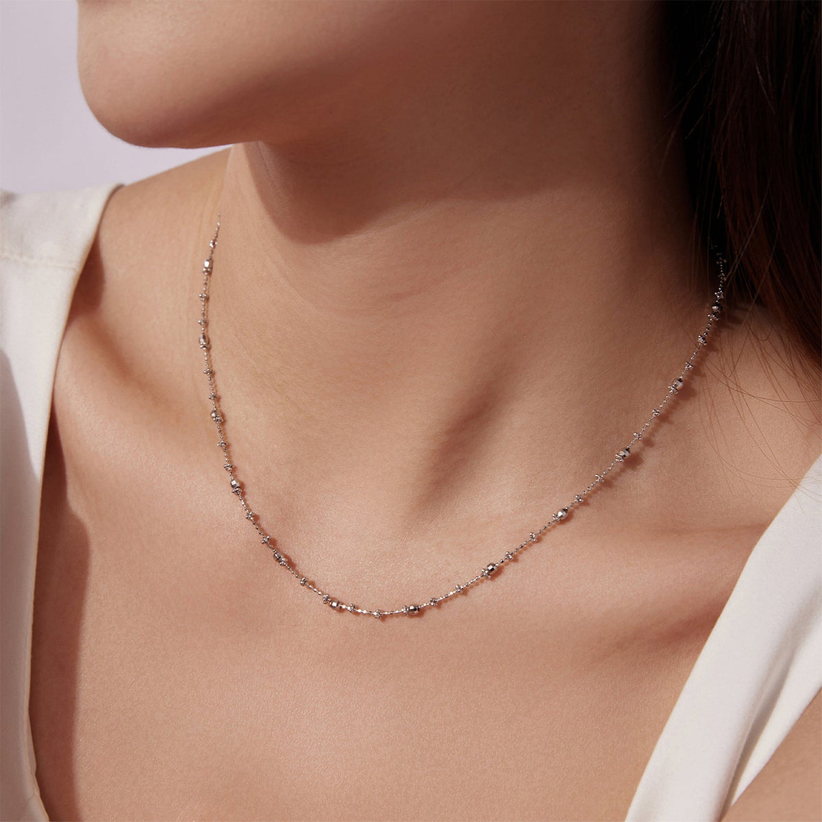 Collier en Argent Sterling 925 Plaqué Or Blanc 40+5cm pour Femme