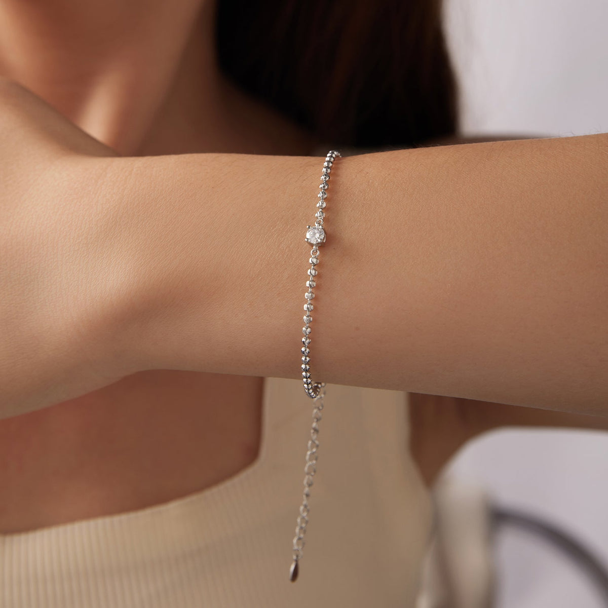 Bracelet en argent sterling 925 avec moissanite, 15+6cm, placage or blanc pour femme