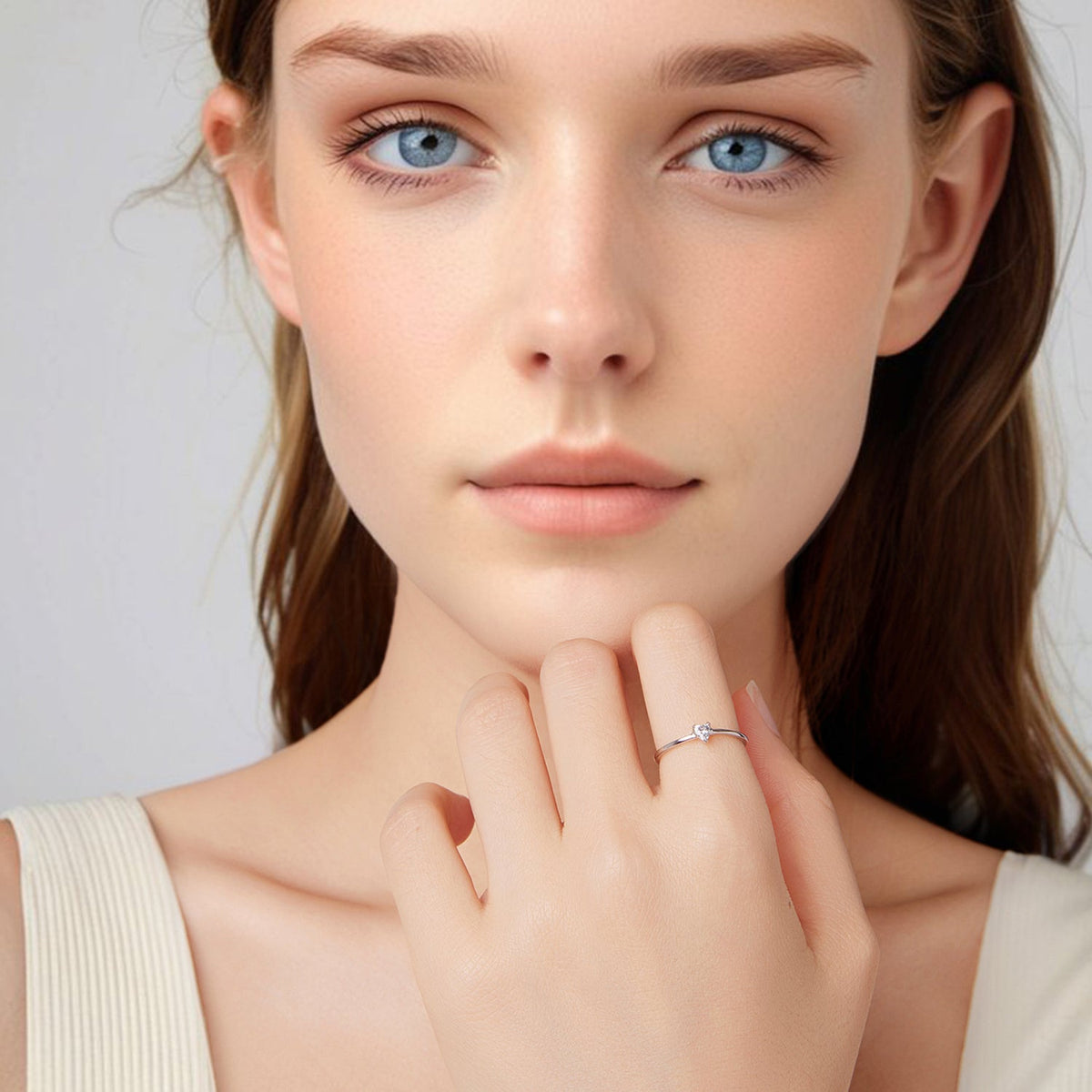 Bague en argent sterling 925 avec oxyde de zirconium en forme de cœur de 0,4 cm