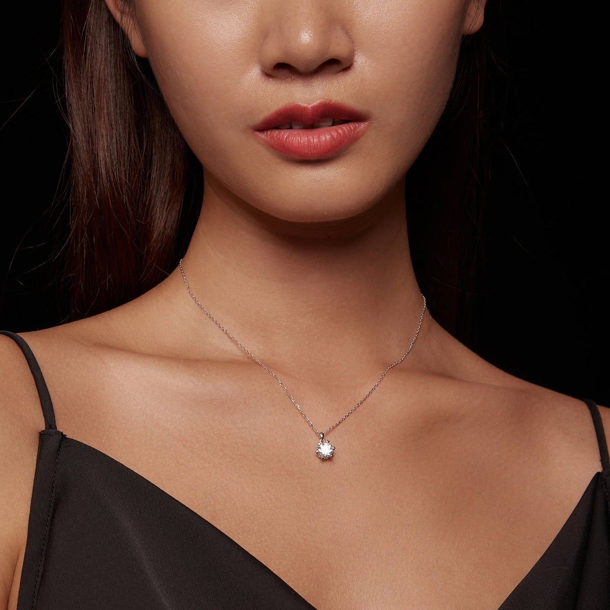 Collier femme en argent sterling 925 et moissanite, longueur 39cm+5cm