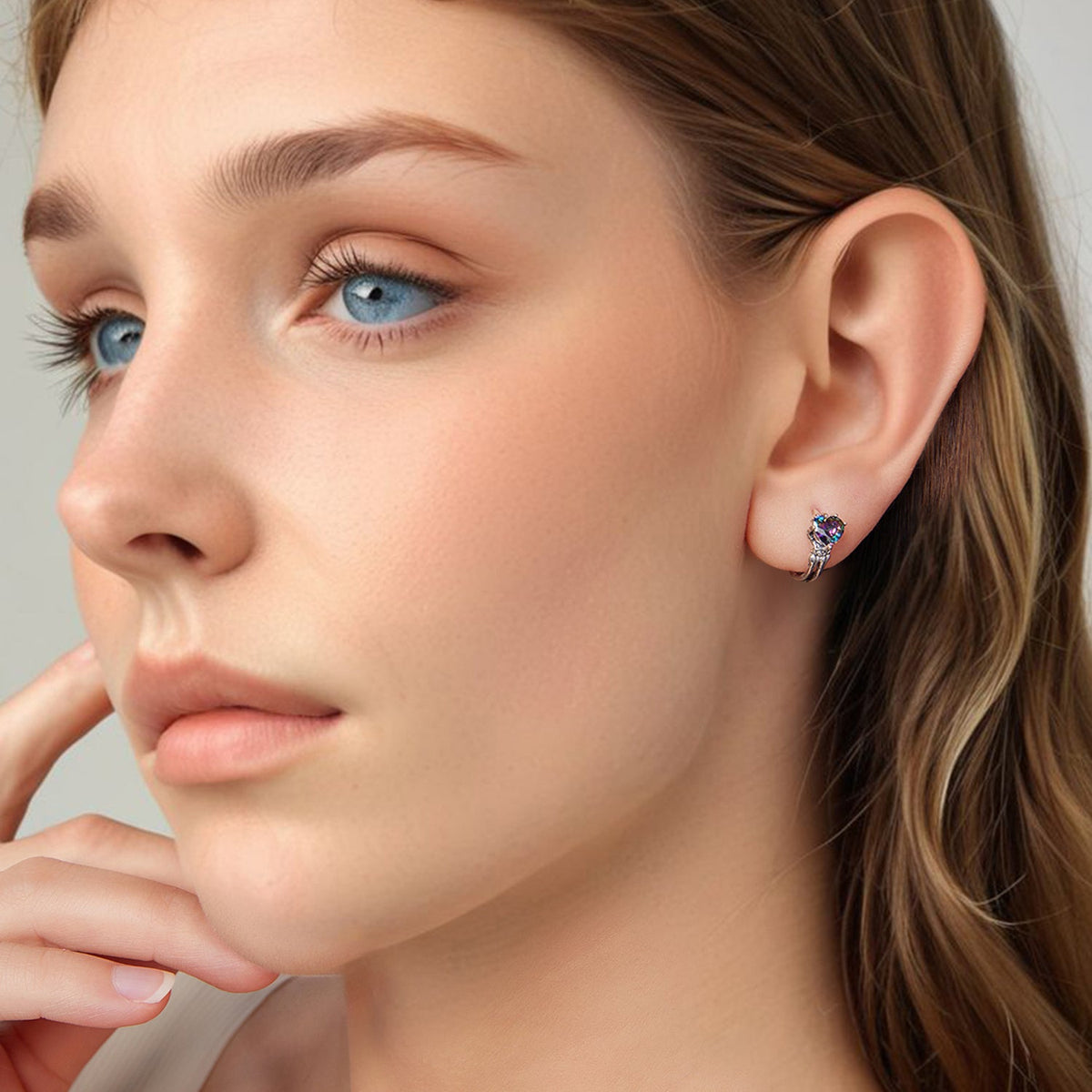 Boucles d'oreilles en argent sterling 925 avec verre transparent pour femme