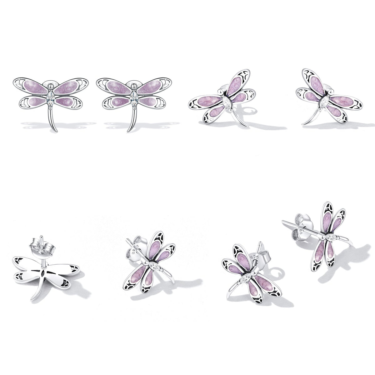 Boucles d'oreilles en argent sterling 925 émaillées serties de zircons cubiques pour femmes