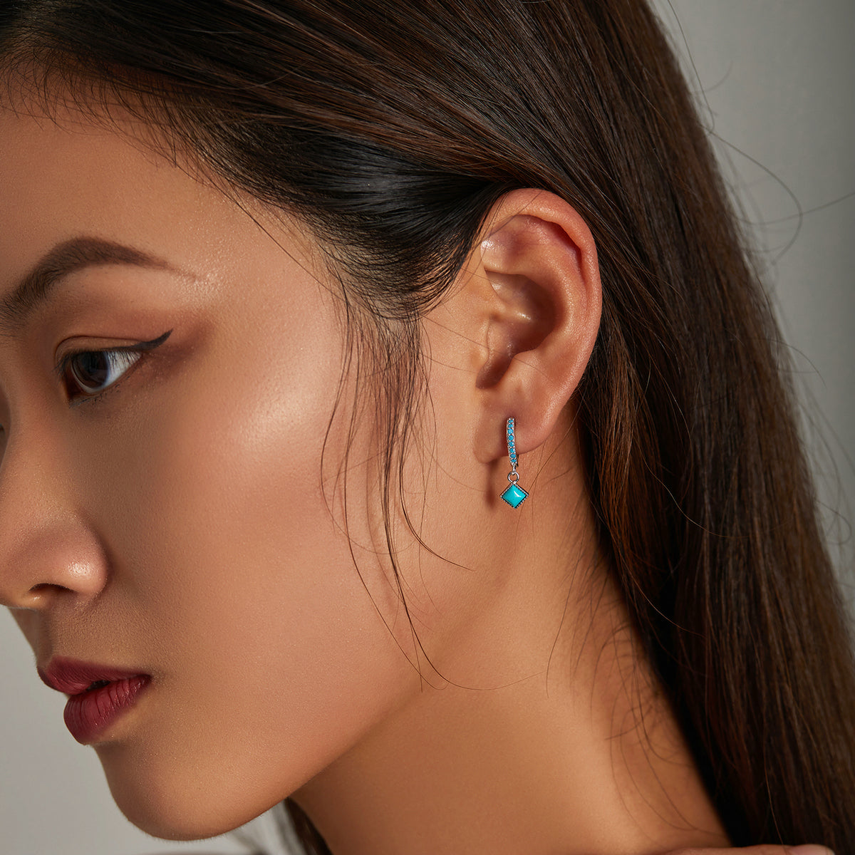 Boucles d'oreilles en argent sterling 925 et turquoise - 2,1*0,7 cm pour femme