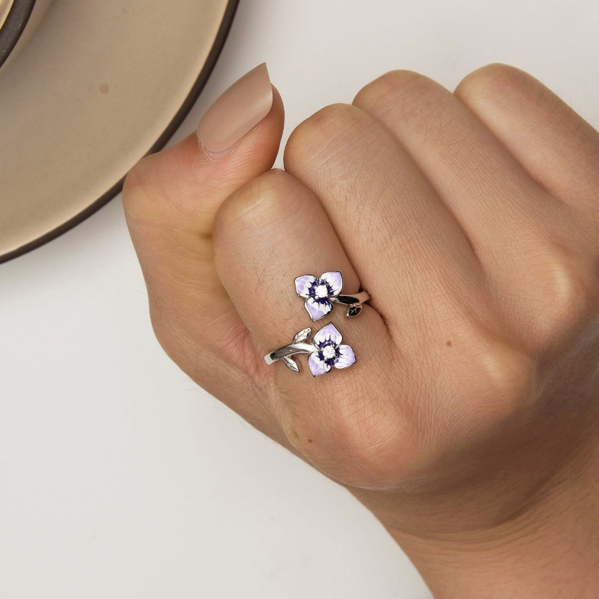 Bague pour femme en argent sterling S925, émail et oxyde de zirconium serti pavé