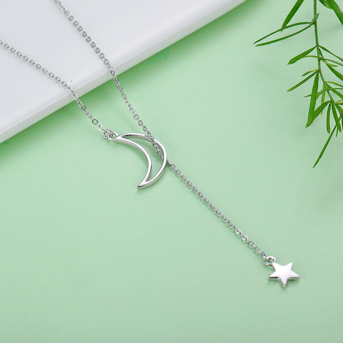 Collier en argent sterling 925 de 47 cm avec pendentif lune pour femme