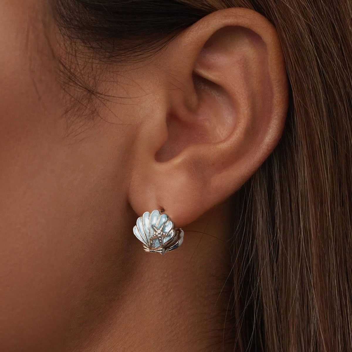 Boucles d'oreilles pour femme en argent sterling 925 plaqué or blanc et émail 11x11mm