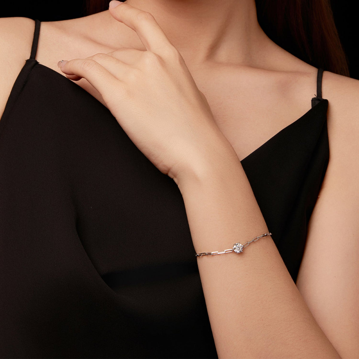Bracelet Femme en Argent Sterling 925 Plaqué Or Blanc avec Moissanite 15+6cm