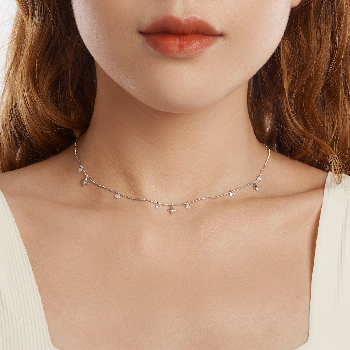 Collier Pendentif en Argent Sterling 925 Plaqué Or Blanc avec Breloque Oxyde de Zirconium pour Femme 38+6cm
