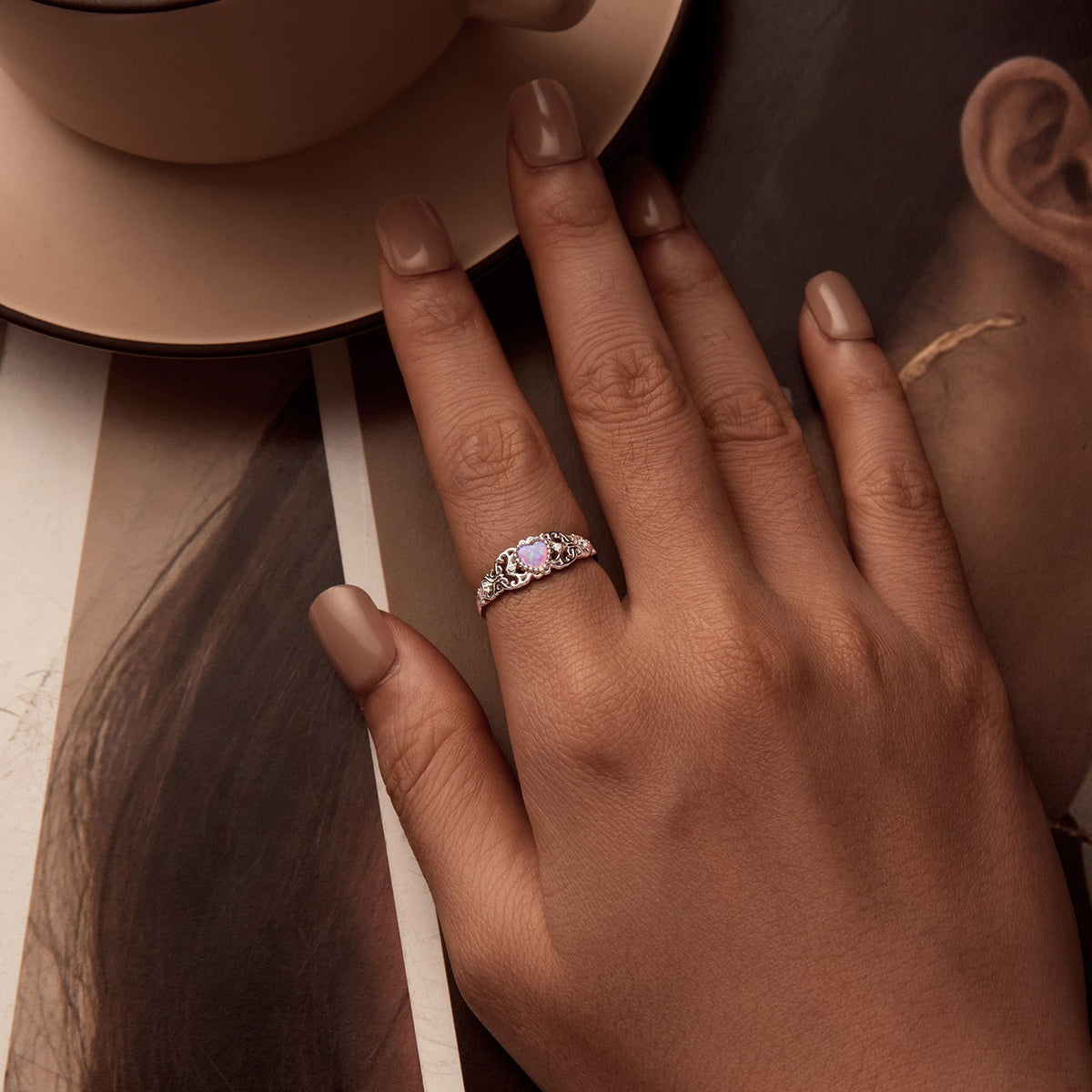 Bague empilable en argent sterling 925, opale et oxyde de zirconium, taille 6, pour femme