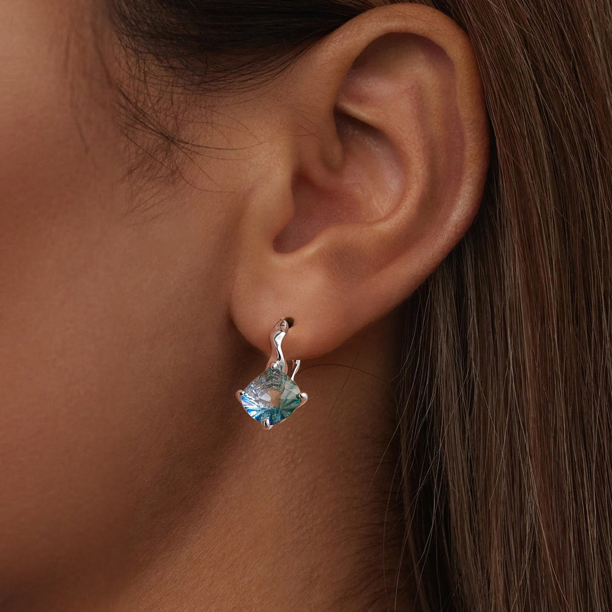 Boucles d'oreilles en argent sterling 925 avec verre transparent et placage or blanc pour femme