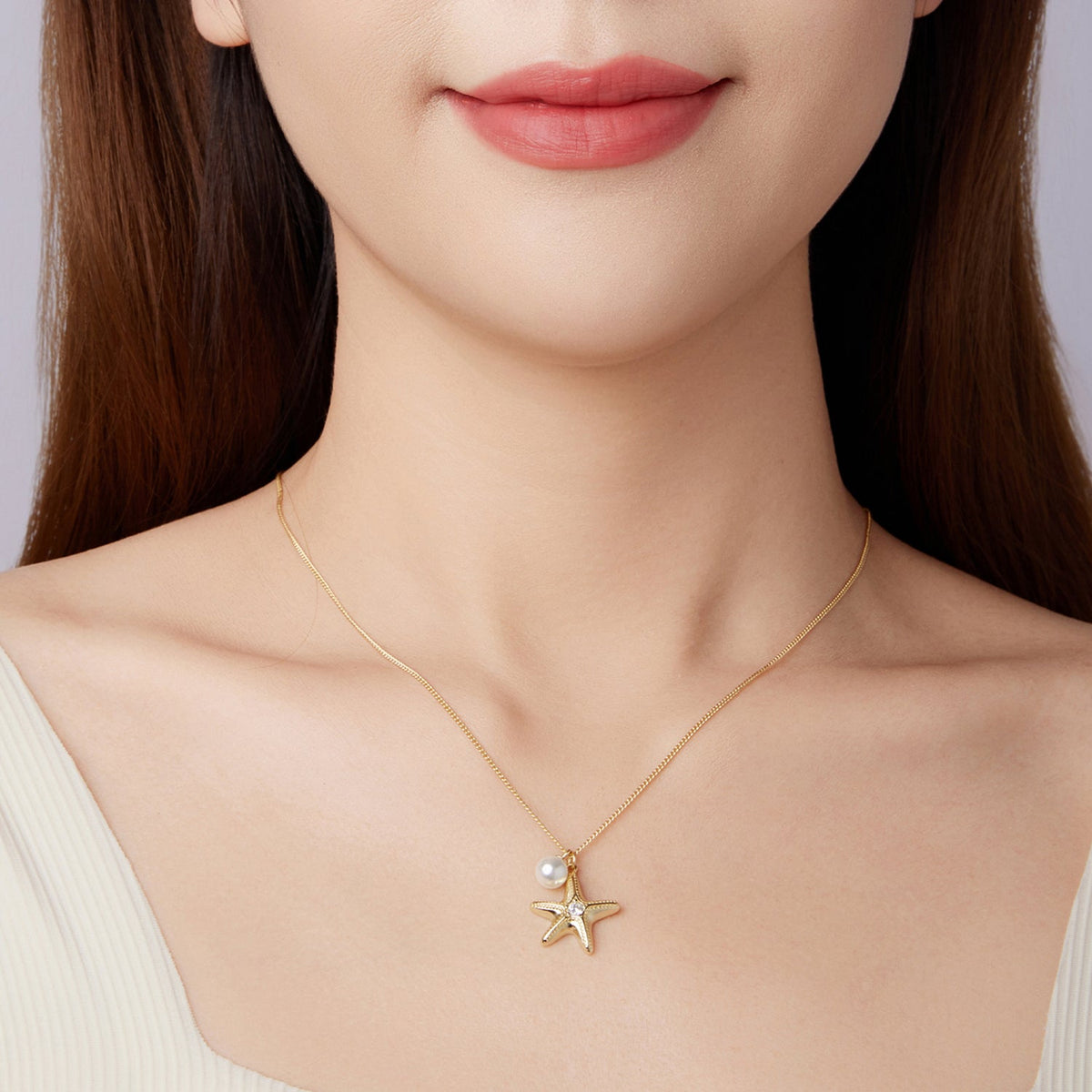 Collier en Argent Sterling 925 plaqué Or, 40+5cm, orné de Perles de Synthèse et de Zircon cubique pour Femme