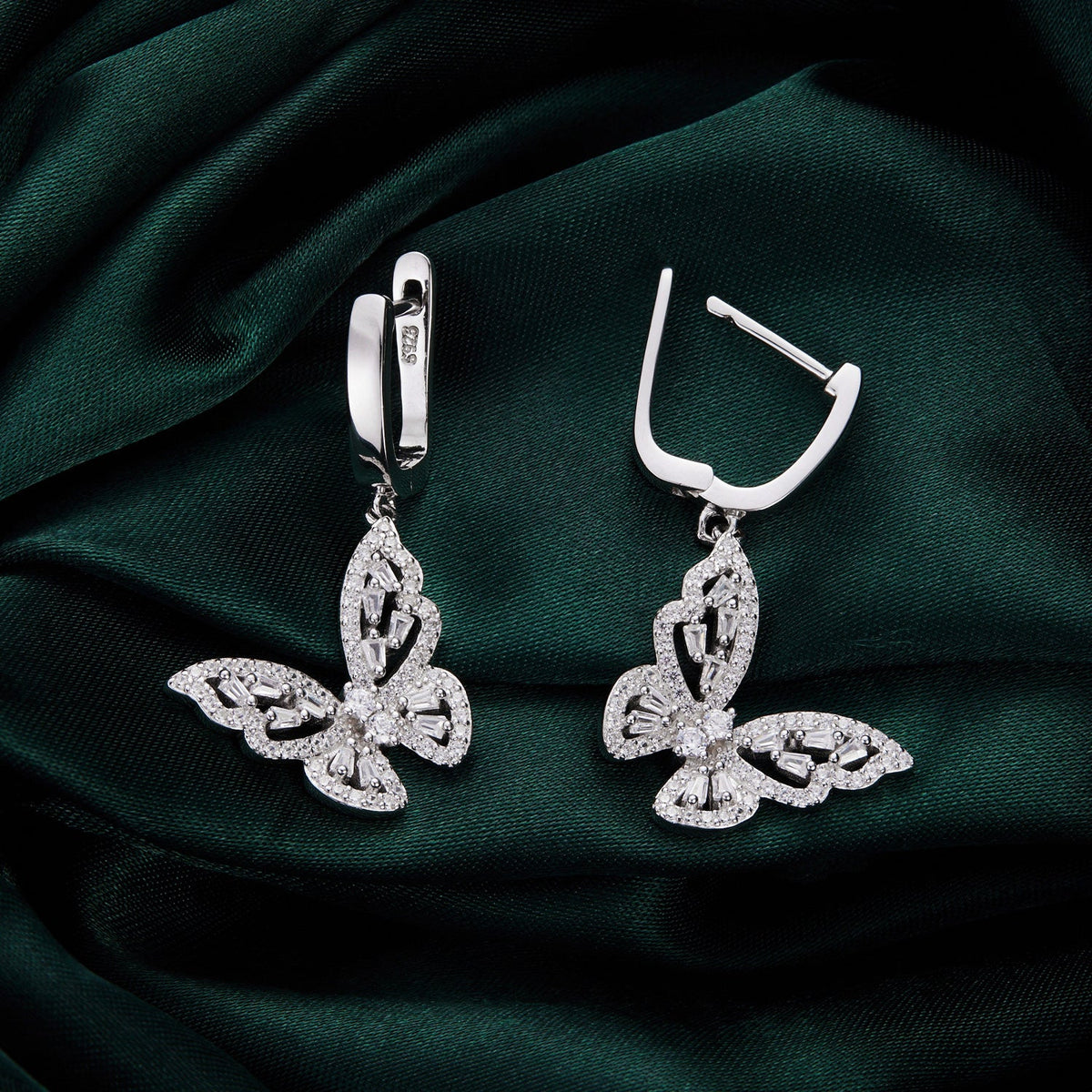 Boucles d'oreilles en argent sterling 925 avec pavé de CZ, 37x19mm pour femme