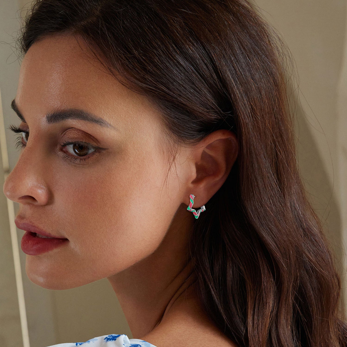 Boucles d'oreilles en argent sterling 925 plaqué platine et émail pour femme