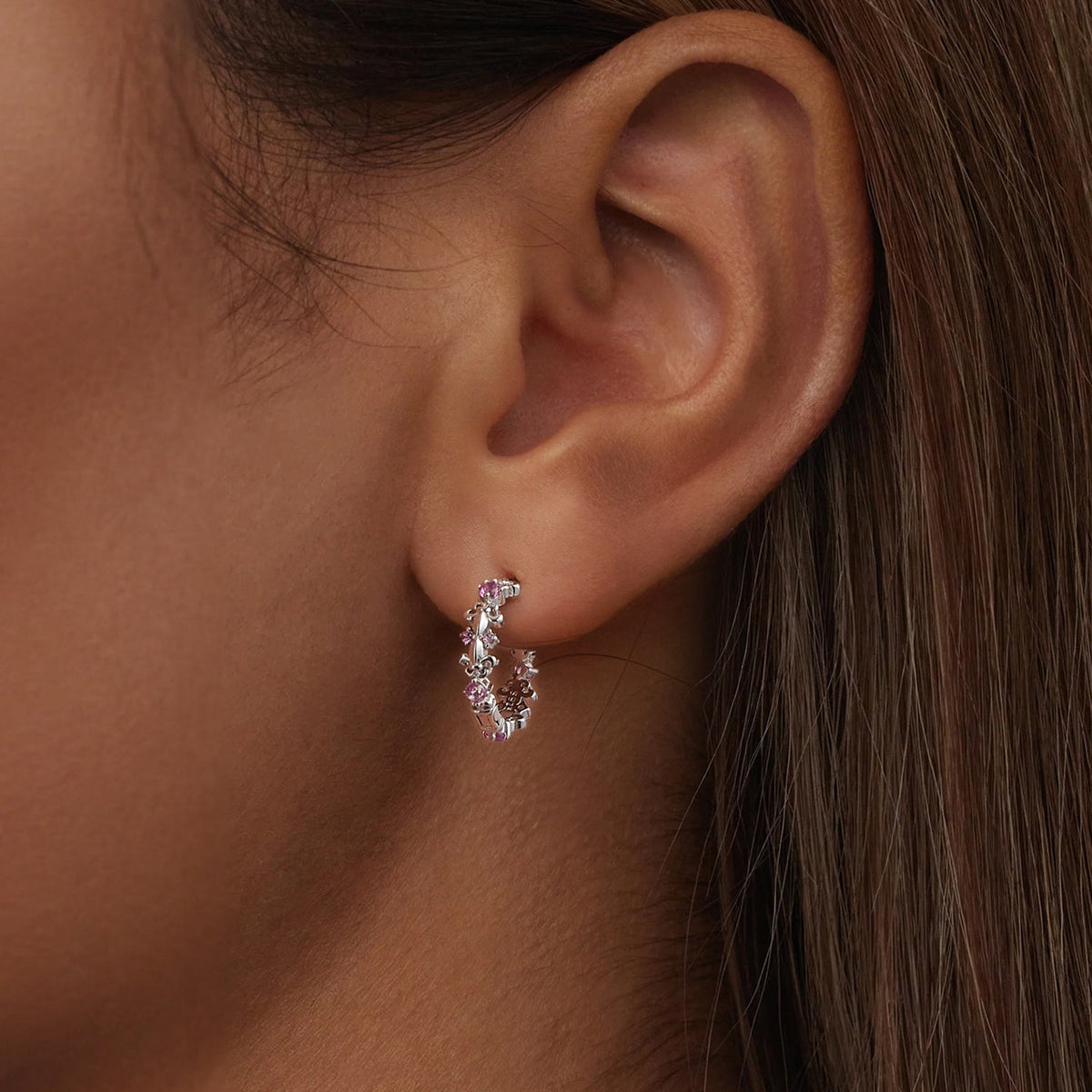 Boucles d'oreilles pour femme en argent sterling 925 plaqué or blanc avec pavé de zircons cubiques