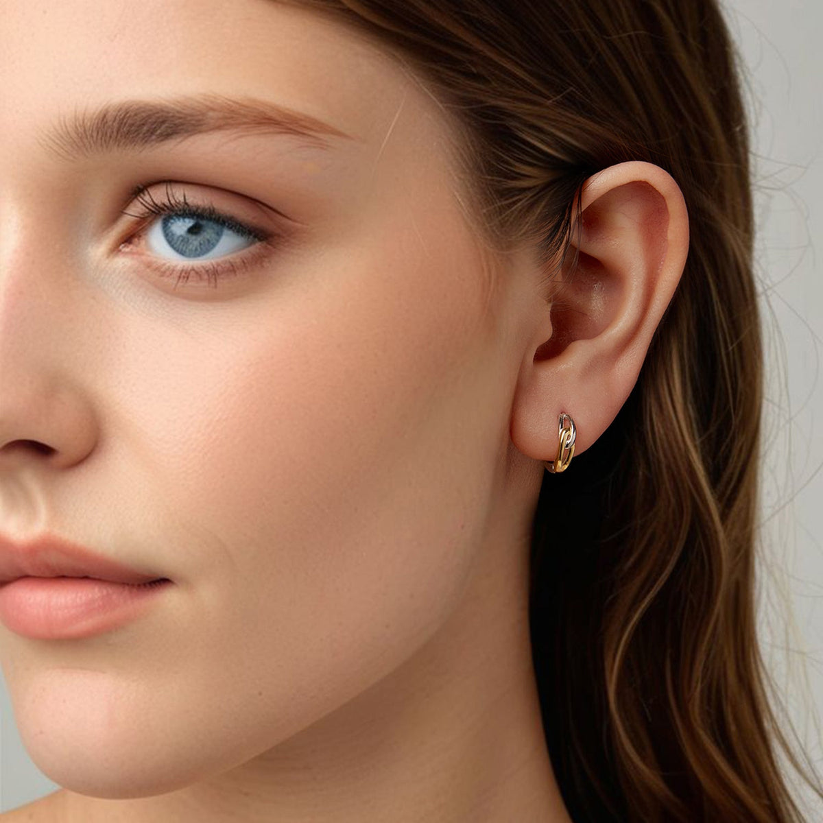 Boucles d'oreilles en argent sterling 925 pour femme - 1,4x0,4cm - Plaqué or blanc et or