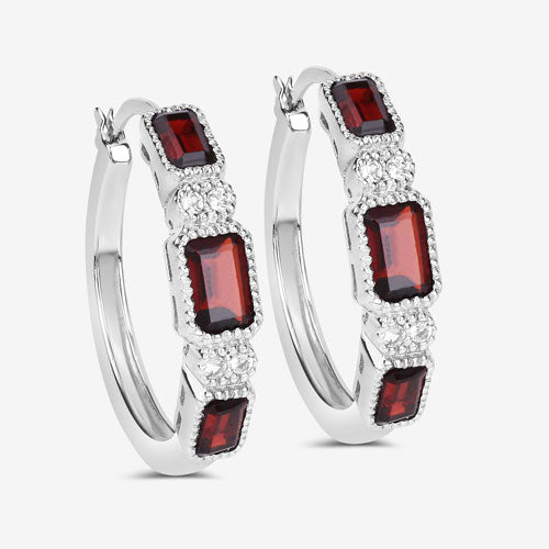 Boucles d'oreilles en argent sterling .925 avec grenat véritable de 2,78 carats et topaze blanche