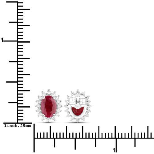 2.02 Carat Genuine Ruby and White Diamond 14K White Gold Earrings