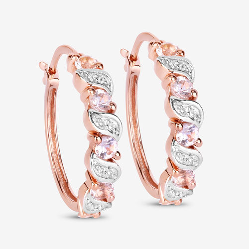 Boucles d'oreilles en argent sterling 925 avec morganite véritable de 0,98 carat et topaze blanche