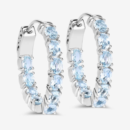 Boucles d'oreilles en argent sterling .925 avec topaze bleue véritable de 3,80 carats