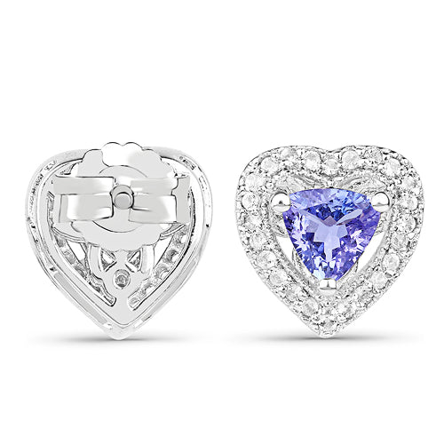 Boucles d'oreilles en tanzanite véritable de 1,18 carat et topaze blanche en argent sterling 925