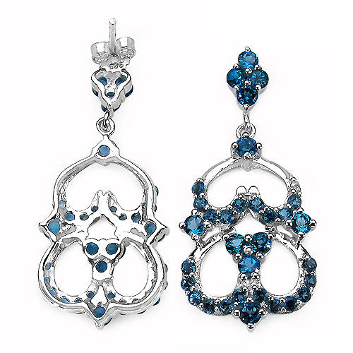 Boucles d'oreilles en argent sterling 925 avec topaze bleue de Londres naturelle de 4,84 carats
