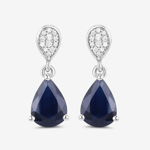 Boucles d'oreilles en or blanc 10 carats, saphir bleu véritable de 2,76 carats et diamants blancs