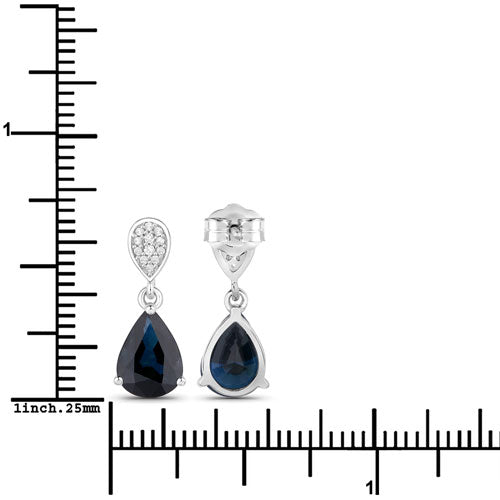 Boucles d'oreilles en or blanc 14 carats, saphir bleu véritable de 2,76 carats et diamants blancs